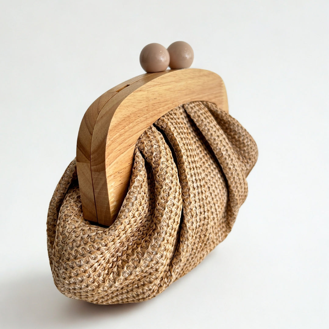 Wooden Palm Clutch in Honey Beige