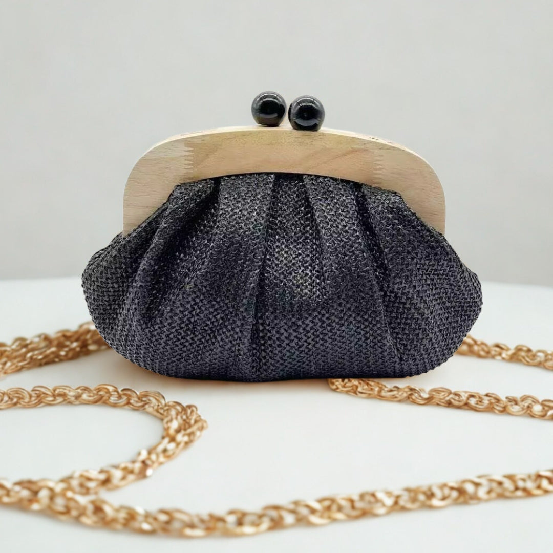 Wooden Palm Clutch in Smoky Black