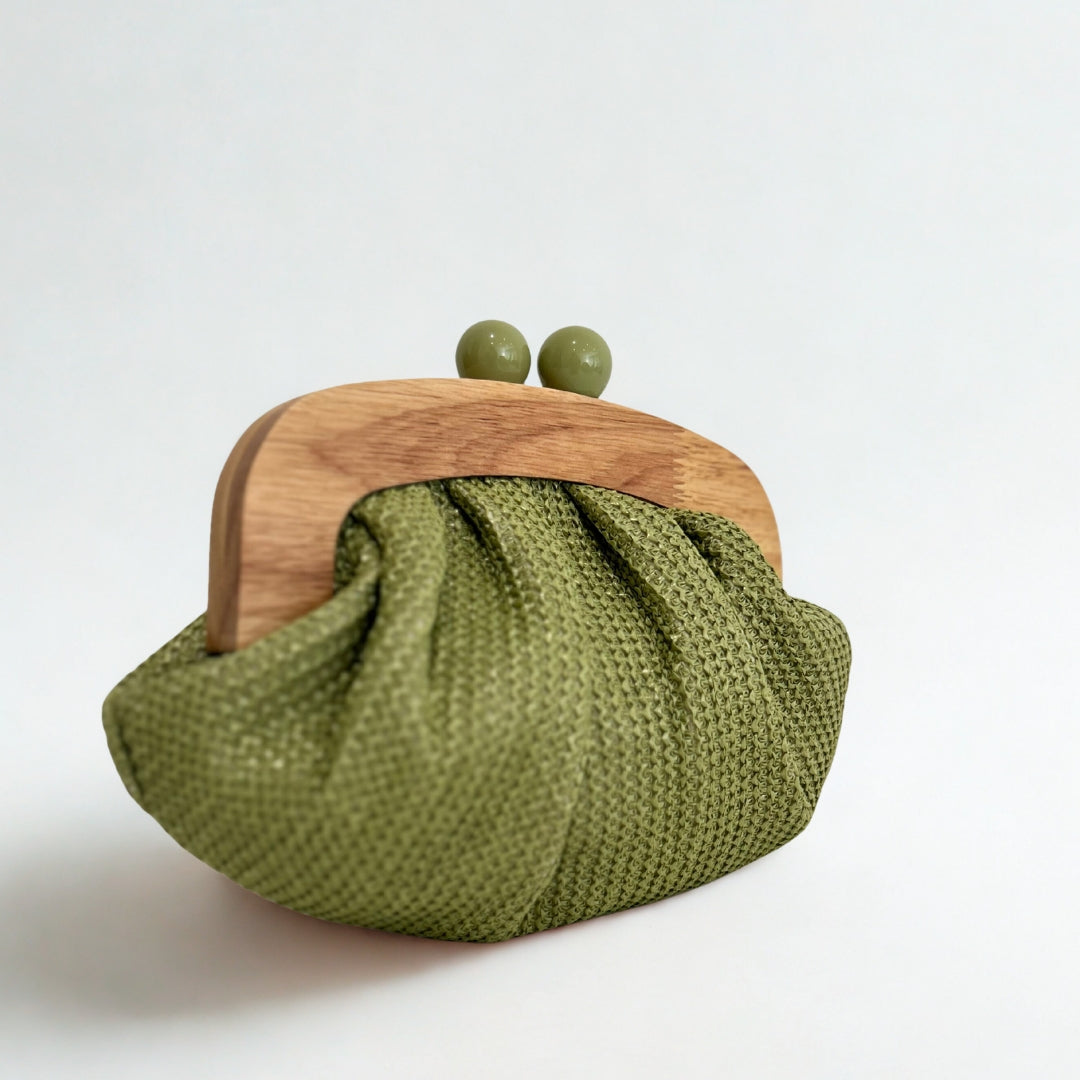 Wooden Palm Clutch in Sage Green