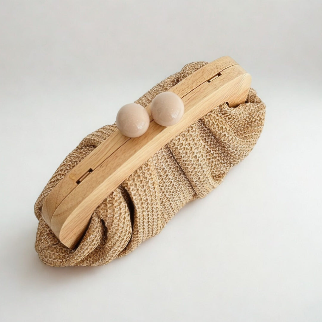Wooden Palm Clutch in Honey Beige