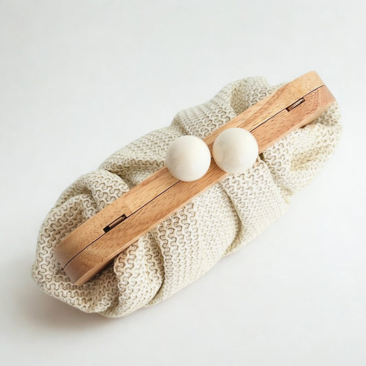 Wooden Palm Clutch in Ivory Cream