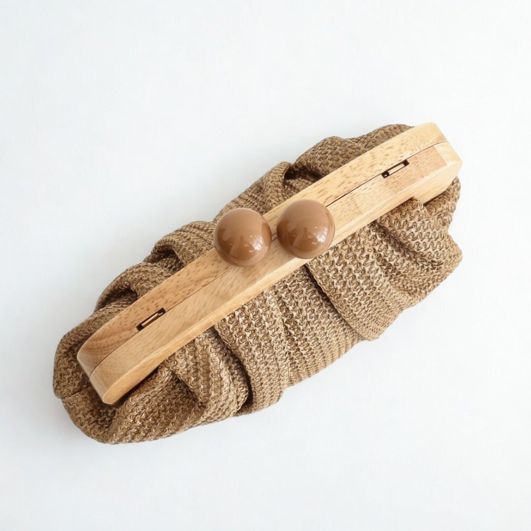 Wooden Palm Clutch in Caramel Brown