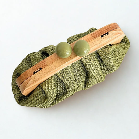 Wooden Palm Clutch in Sage Green