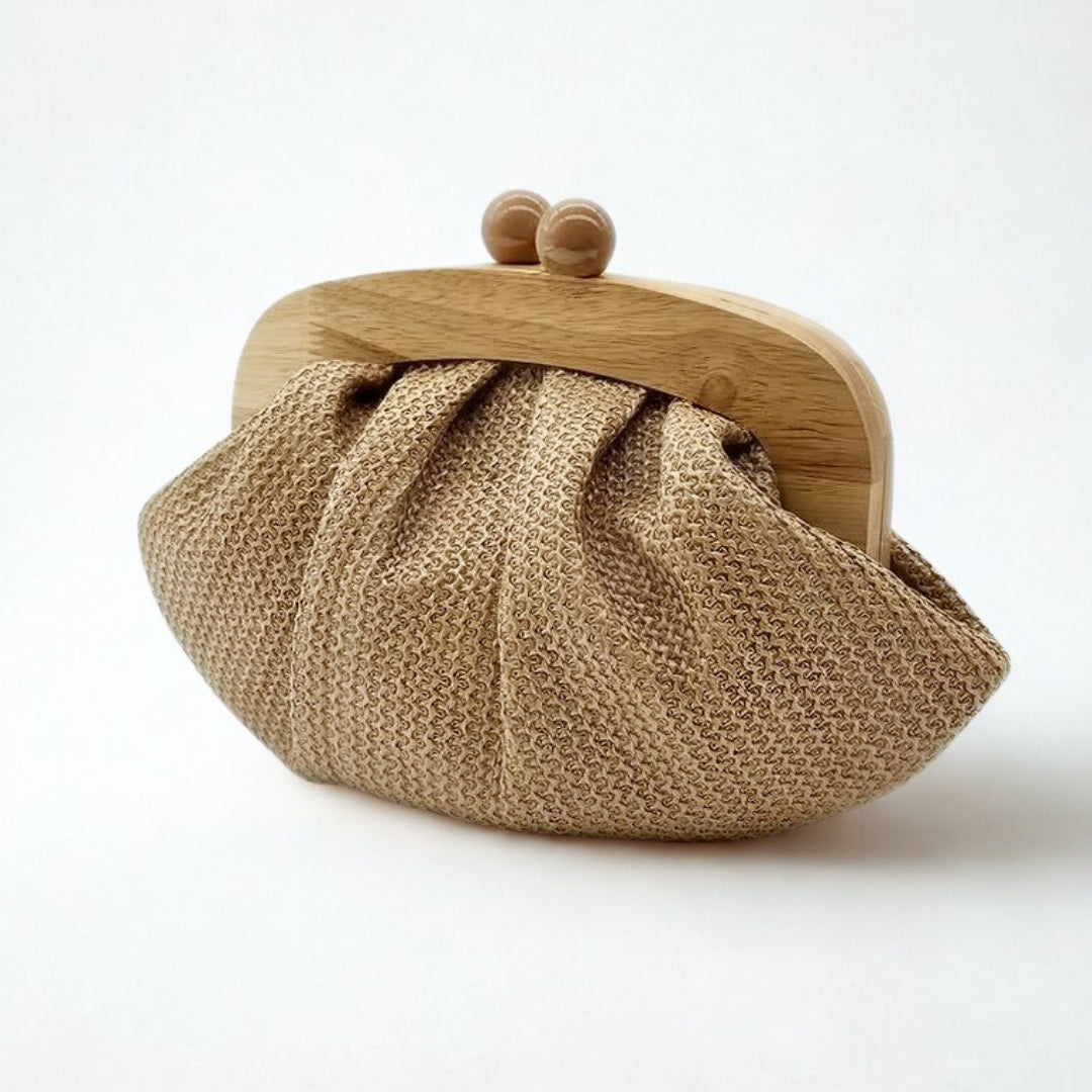 Wooden Palm Clutch in Caramel Brown