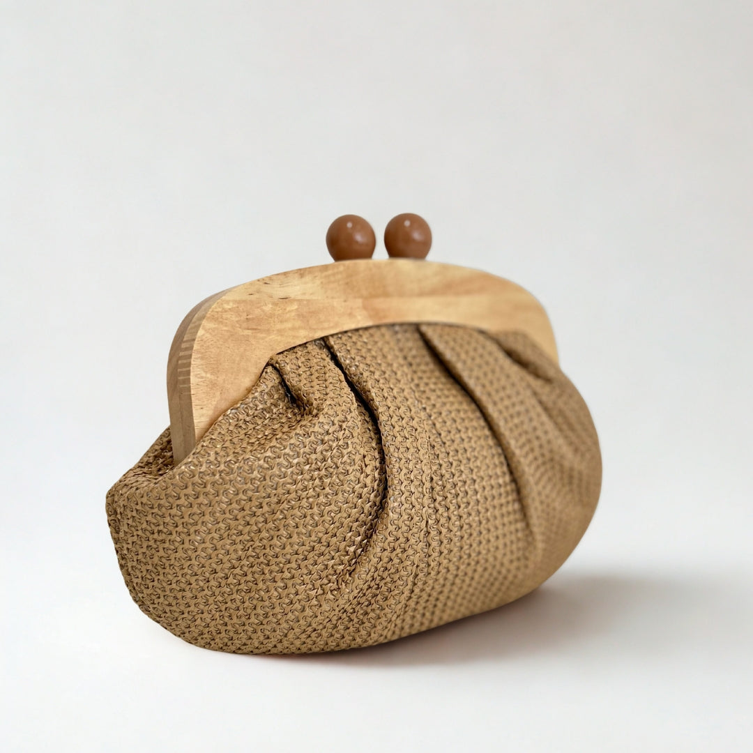 Wooden Palm Clutch in Caramel Brown
