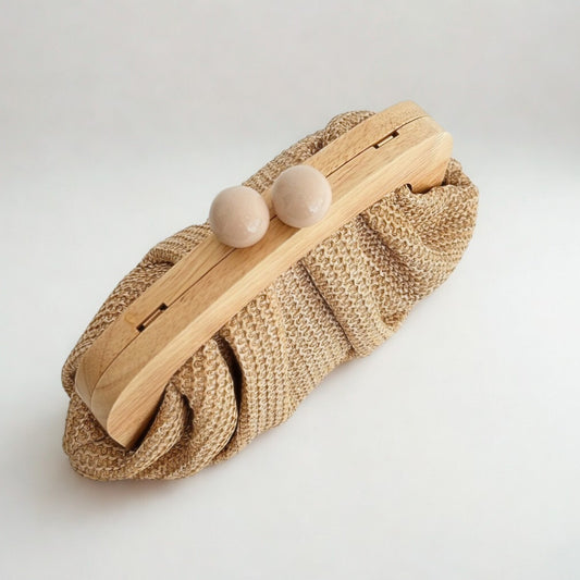 Wooden Palm Clutch in Honey Beige